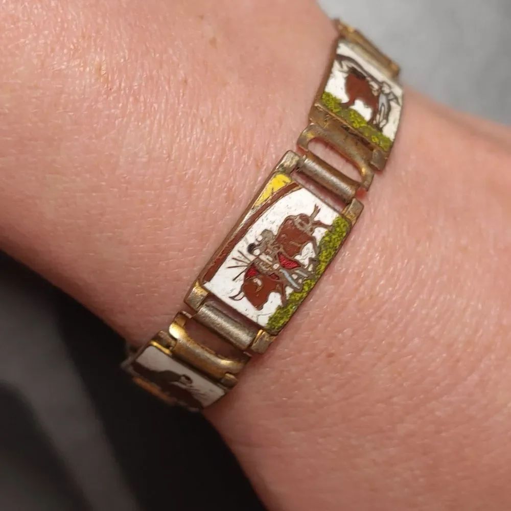 Vintage Argentinian Enameled brass Bullfighting Bracelet
